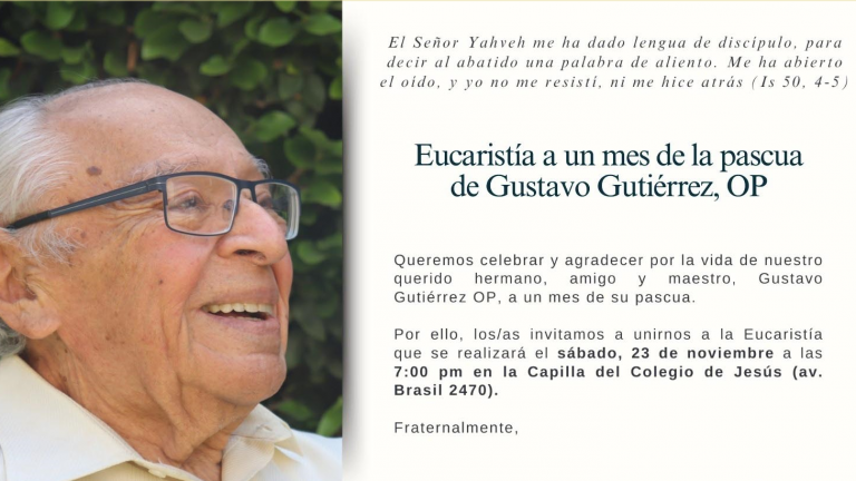 Invitación: Eucaristía a un mes de la Pascua de Gustavo Gutiérrez