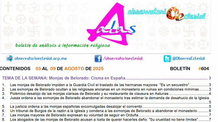 Boletín ALAS No. 604: Monjas de Belorado, “cisma en España”
