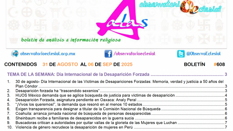Boletín ALAS No. 608: Día Internacional de la desaparición forzada