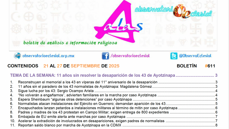 Boletín ALAS No. 611: 11 años sin resolver la desaparición de los 43 de Ayotzinapa