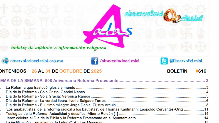 Boletín ALAS No. 616: 508 aniversario de la reforma protestante