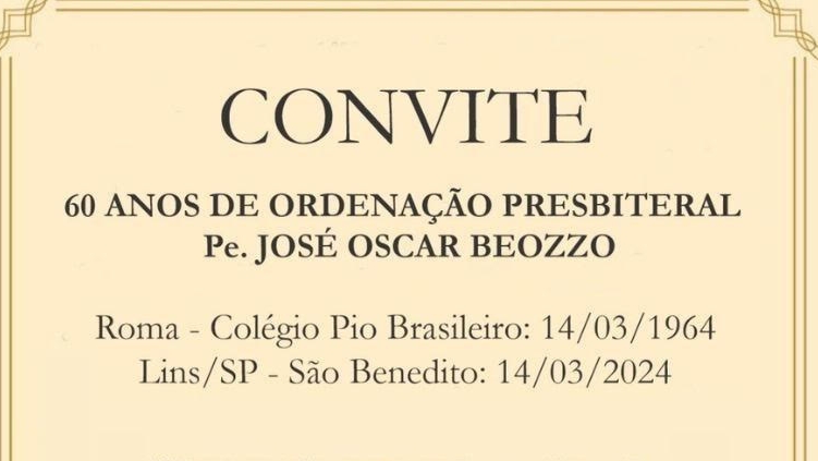 Convite: 60 anos de ordenação presbiteral Pe. José Oscar Beozzo